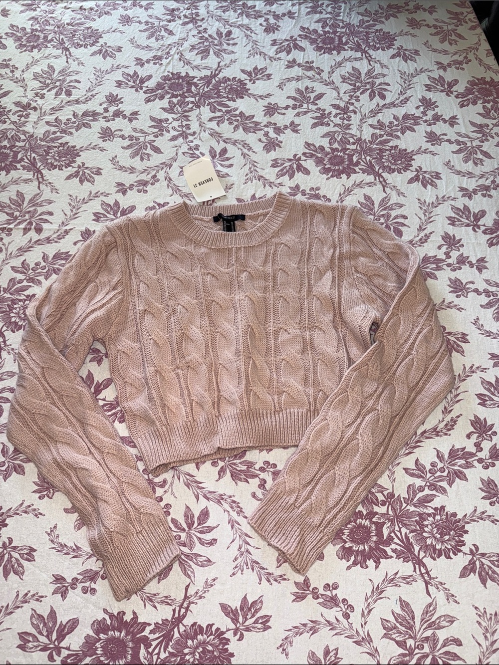 NWT cropped light pink cable knit sweater XS